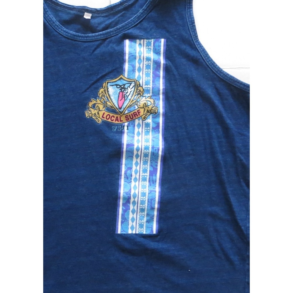 Local Surf Fiji Shirt Mens Small Blue Tank Top Surfing Beach Graphic Casual